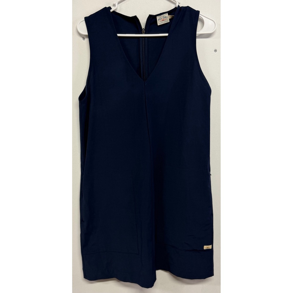 Faherty Brand All Day Dress Navy Blue V-Neck Mini WDU2471-NBZ Womens Small